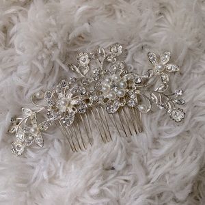 2 for $15 Floral Silver Hair Piece with Pearls